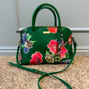 Kate Spade Green Floral Satchel Handbag + Crossbody